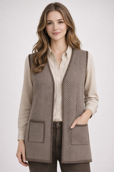 GLCN by Gülcan Desenli Üç Farklı Renkte bedenli Düğmesi Kadın Triko Yelek, An...