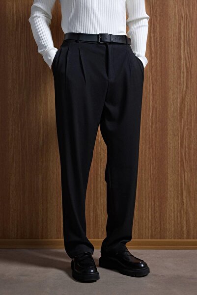 ablukaonline Men's Baggy Fit Fabric Trousers Black