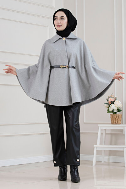 Sevitli Poncho cu centură în talie-Kaşe-afumat