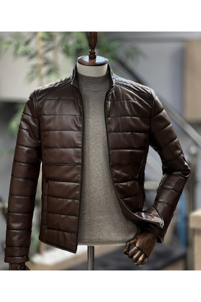 SAVARA slimfit erkek dolumlu koyu kahve deri mont %100 hakiki kuzu derisi sli...