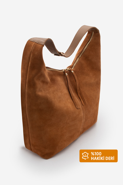 Marjin حقيبة كتف نسائية من الجلد الطبيعي بسحاب من أفيلين تان سويت