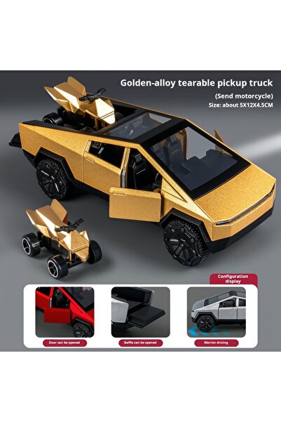 Choice سيارة سايبرتراك ذهبية بمقياس 1:36، لعبة مركبة للطرق الوعرة، نموذج مصبو...