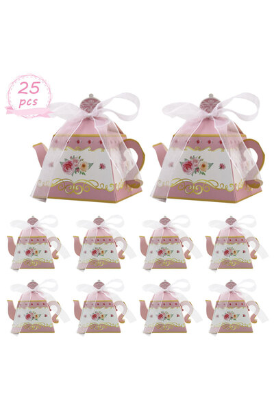 Choice 8.5x8.5x10.5cm Pink 25PCS Mini Flower Tea Party Gift Box - Spring Teap...