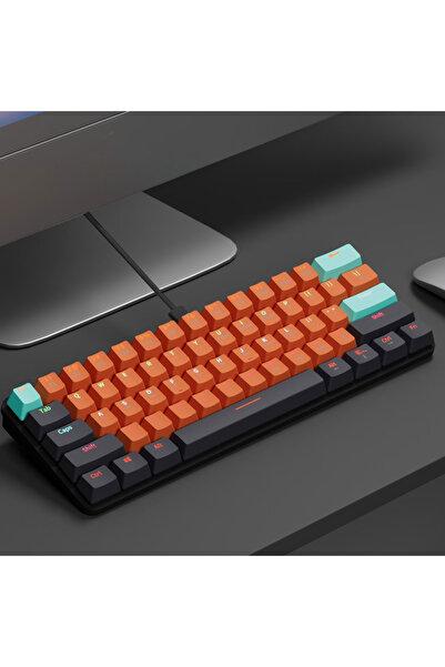 MUCAI MKA610 USB Mini - لوحة مفاتيح ميكانيكية للألعاب ذات 61 مفتاحًا باللون ا...