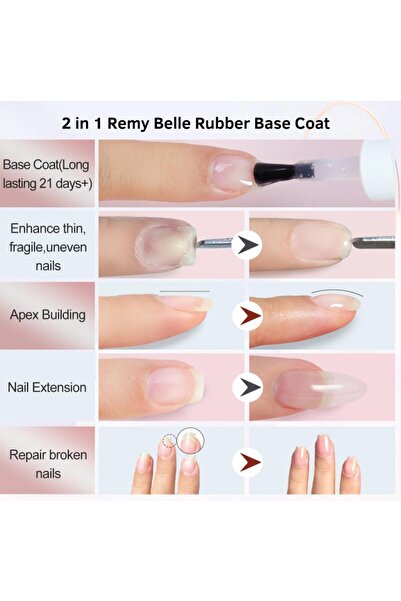 Remy Belle 2 in 1 Rubber Base Coat, Long-Lasting Gel Nail Polish Base Chip-Free Shine, Beige 15 ml