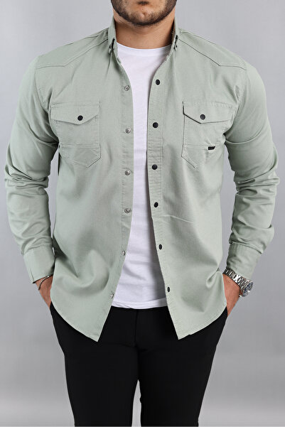 YXC Cămașă de blugi pentru bărbați, slim fit, verde apă