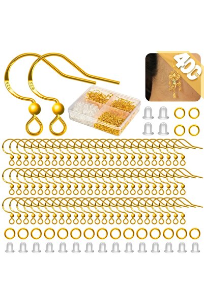 Choice مجموعة كبيرة من 400 قطعة من مستلزمات أقراط ذهبية من الفضة عيار 925 - خ...