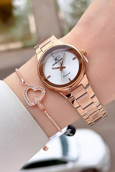 Daniel Klein Pırlantalı Rose Renk 30 mm Hediye Paketli Kadın Kol Saati ve Bil...