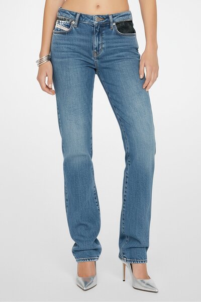 Diesel Women Slim Fit Mid Waist Bootcut Leg Washed Denim, Blue