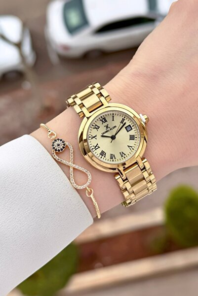 Daniel Klein ساعة يد نسائية وسوار ذهبي اللون قابل للتعديل مقاس 30.5 ملم