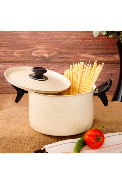Evren Cream(Krem) Süzgeç Kapaklı Spagetti Makarna Tenceresi 22 Cm