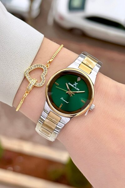 Daniel Klein Kadranı Yeşil Kordonu Altın Metalik Renk 30 mm 2 Yıl Garantili K...