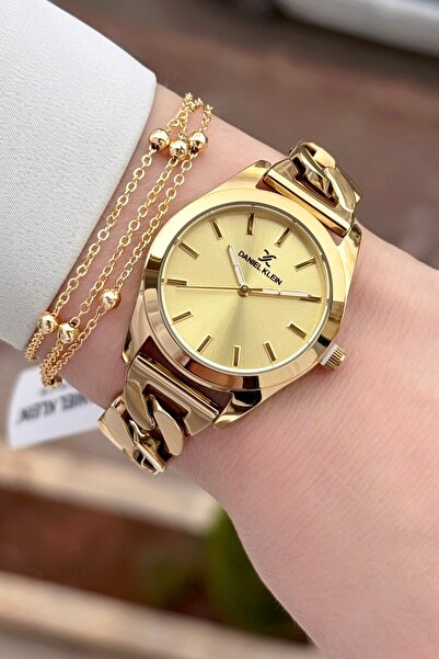 Daniel Klein Altın Renk 2 Yıl Garantili Kadın Kol Saati ve Bileklik