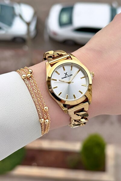 Daniel Klein ساعة يد نسائية وسوار ذهبي اللون قابل للتعديل مقاس 32 ملم