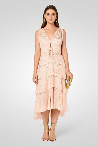 Maje Women Layered Midi Dress With Inner Skirt Set, Pink