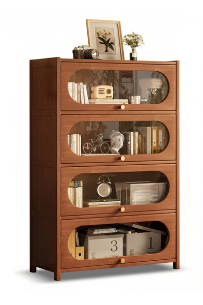 Generic خزانة كتب خشبية بنية اللون، بخمسة أرفف قابلة للطي، مصنوعة من الأكريلي...
