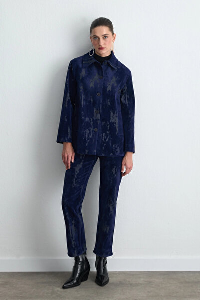 Gusto Anka Collection Flocked Velvet Jacket - Navy Blue
