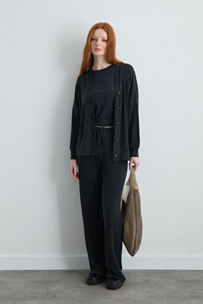 Gusto Плетени панталони с широки крачоли от модал с шнур - сиви