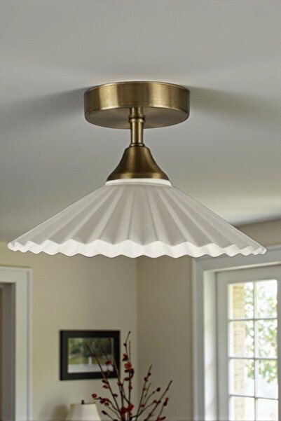 Bamyum Avilla Beyaz Metal Büyük Avize Piramit Plafonyer Başlık Tekli Rustik C...