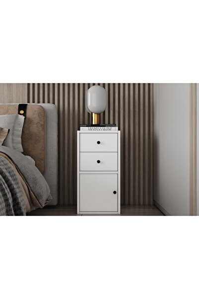 Nettrends Eva İki çekmeceli Tek Kapaklı Modern Beyaz Komodin HVV-KMD-1002