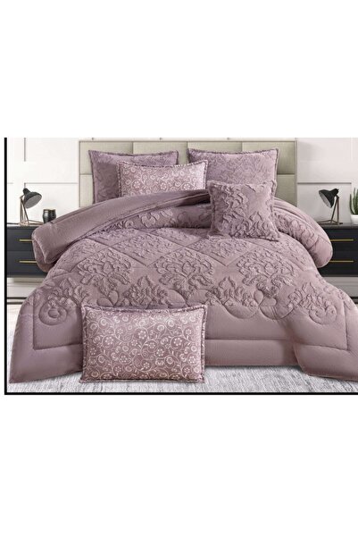 Moon طقم مفرش 6 قطع نفرين شتوي حشوة وسط مخمل ناعم مع فرو سادة ذو وجهين خامة م...