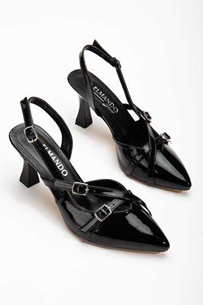 ELMANDO حذاء بكعب نسائي من الجلد اللامع مزين بإبزيم مزدوج