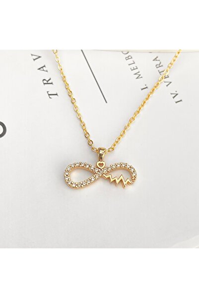 Kyver قلادة إنفينيتي بتصميم نبضات القلب مع حجر الزركون الذهبي 45 سم