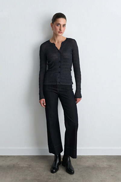 Gusto Waffle Knit Cardigan - Navy Blue