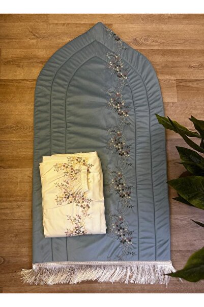 smart home طقم سجادة صلاة اسفنج مبطن مطرز مع شرشف صلاة مطرز مكسر خامة بارده م...