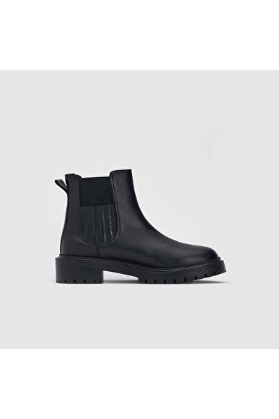 TOGO Siyah Floater Hakiki Deri Kadın Kısa Chelsea Bot [060174]