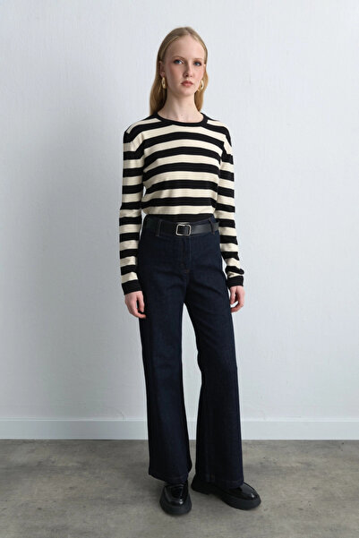 Gusto Bol Paça Denim Pantolon - Lacivert