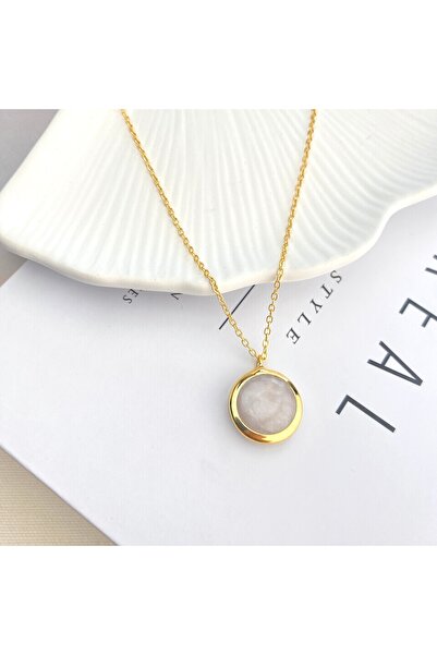 Kyver قلادة من الحجر الطبيعي باللون الذهبي مقاس 45 سم - مؤطرة