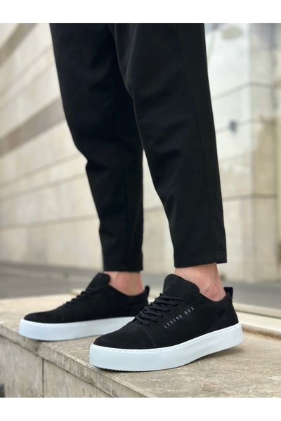 BOA Ba0104 Lace-Up Black Suede White Sole Sports Classic Men's Shoes