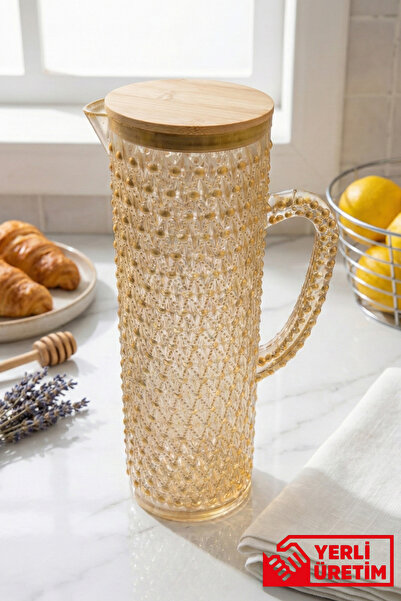 GUGGA Crysta 1.5 L Akrilik Plastik Sürahi – Vakumlu Bambu Kapaklı, Şeffaf Des...