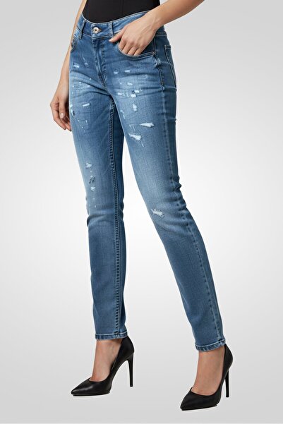 Diesel Women Regular Fit Wash Stretchable Rip Jeans, Navy