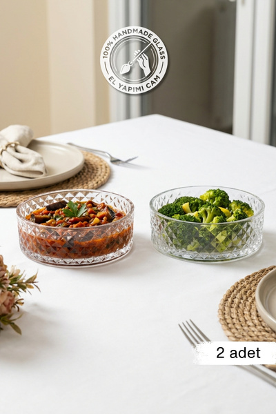 Glamis Selen Concept Tırtıl Model El Yapımı Cam Sunum Kasesi 2'li set