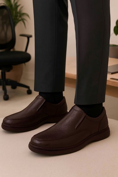 CACTUS BOUTİQUE Men's Inside and Outside Genuine Leather Orthopedic Shoes Daily Large Size Comfort Classic Casual Shoes