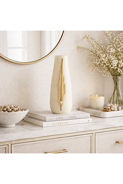 Vi Markets مزهرية الريشة الذهبية الفاخرة