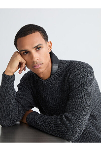 LC Waikiki Lcw Vision Anthracite Crew Neck Wool Blend Men's Knitwear Sweater