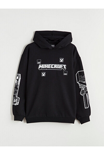 LC Waikiki LCW Kids Kapüşonlu Minecraft Baskılı Erkek Çocuk Sweatshirt
