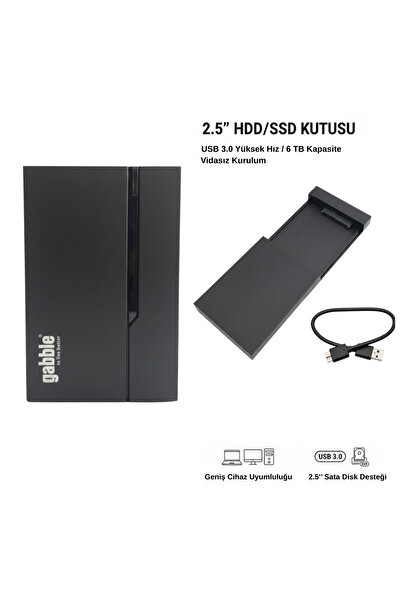 VOREX GABBLE 2.5 İnç Vidasız HDD SSD Kutusu USB 3.0 6 TB Destekli Harici Disk...