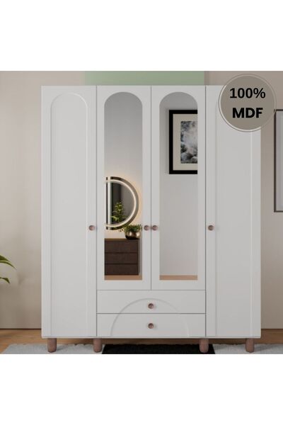 comiet Soprano ayaklı tasarım aynalı 4 kapak MDF Gardırop