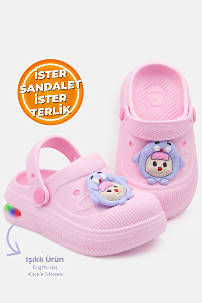 Beınsteps Işıklı Çocuk Sandalet Terlik Havuz Okul Kreş Günlük Işıklı Unisex P...