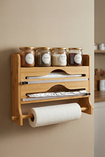 Digithome Бамбукова підставка для спецій з тримачем для паперових рушників з ...