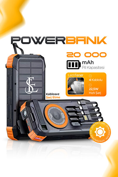 EN SİGA Powerbank 20000 mAh Kapasiteli Güneş Enerjili Solar 4 Kablolu