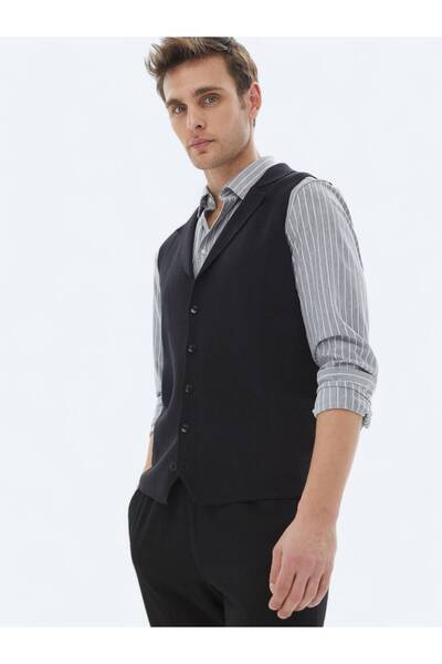 Kip Μαύρο πλεκτό γιλέκο - Απλό πλεκτό σχέδιο