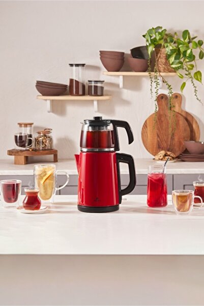 Karaca Tea Glass 2 In 1 Çelik Çay Makinesi Ve Kettle Kırmızı