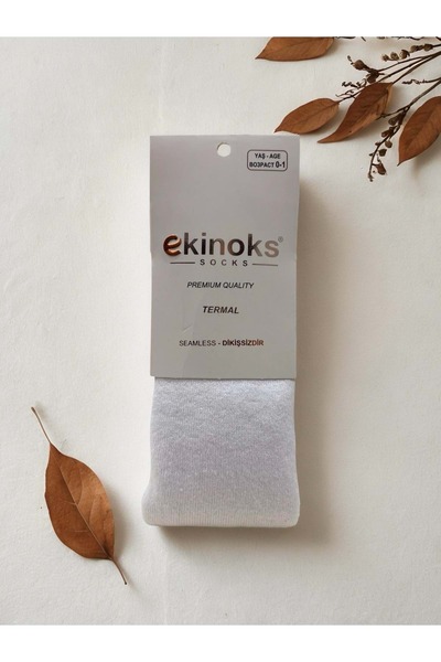 Ekinoks Solid Color Seamless Thermal Unisex Children's Tights White