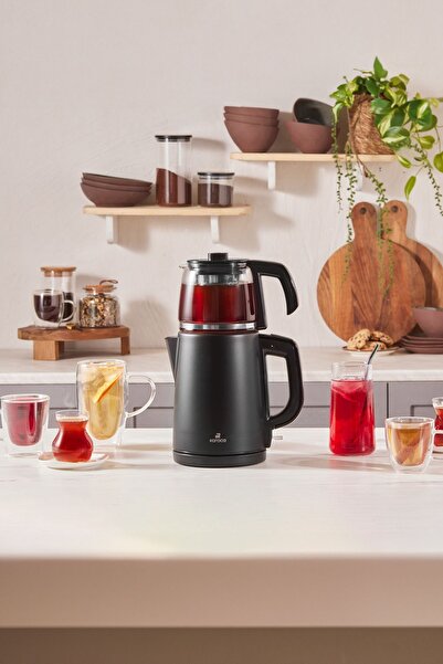 Karaca Tea Glass 2 In 1 Çelik Çay Makinesi Ve Kettle Mat Siyah
