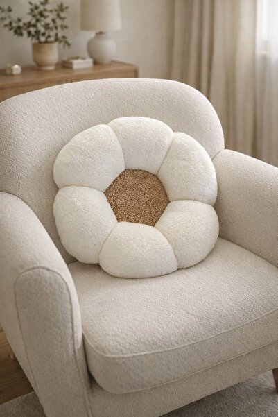 VELROBE Papatya krem rengi kırlent peluş yastık minder